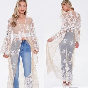 Forever 21 Sheer White Lace Kimono Wedding Bridal Boudoir Maternity Baby Shower